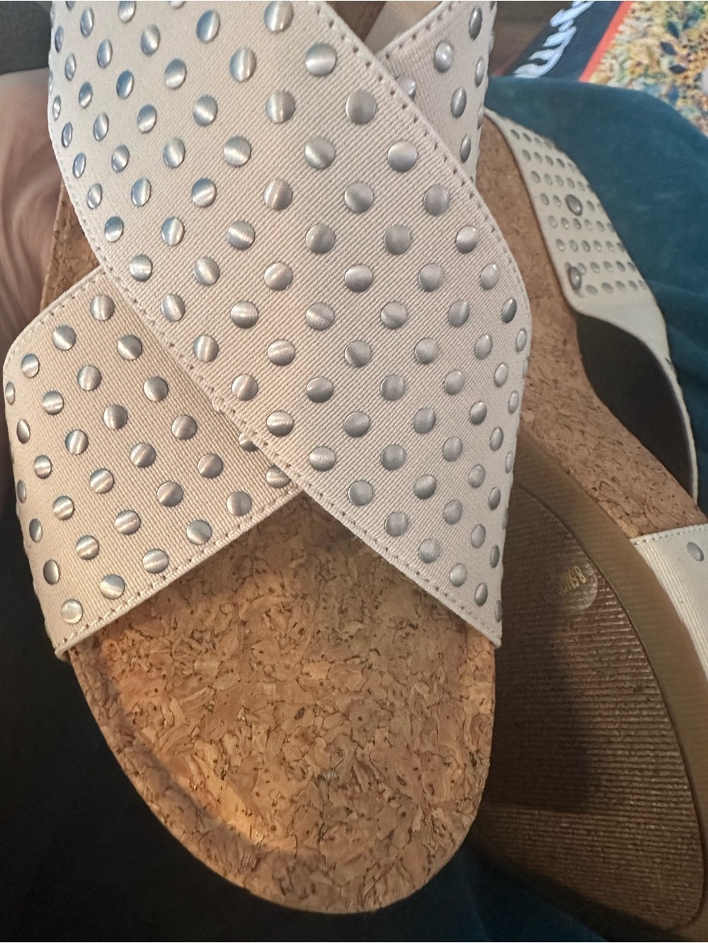 Lucky Brand Studded White Cork Wedge Slide Sandals - Women - Picture 5 of 12